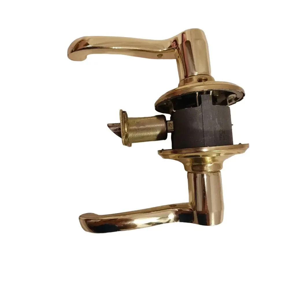 Schlage Brass DOOR KNOB‎ Bed Bath GOLD FRENCH Lever Push Button Lock Vintage